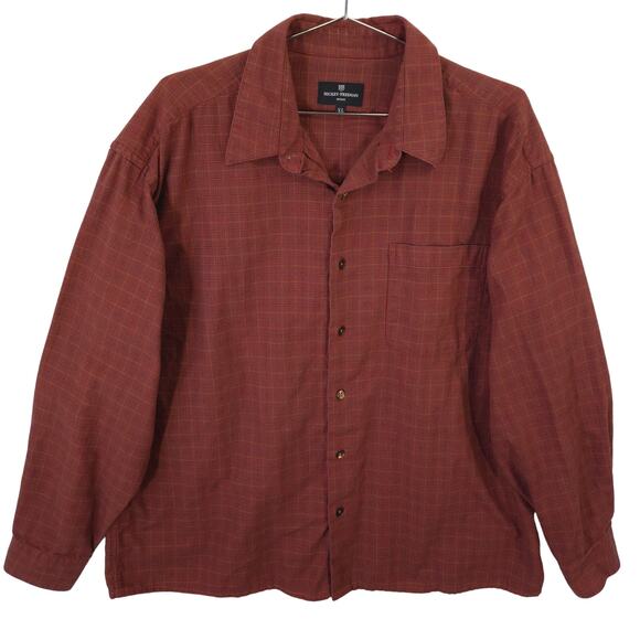 Hickey Freeman Shirt Mens XL Red Check Front Pocket Long Sleeve Button Up Casual - Picture 1 of 9